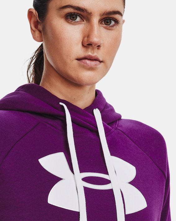 Women's UA Rival Fleece Big Logo Foil Outline Hoodie, Purple, pdpMainDesktop image number 0